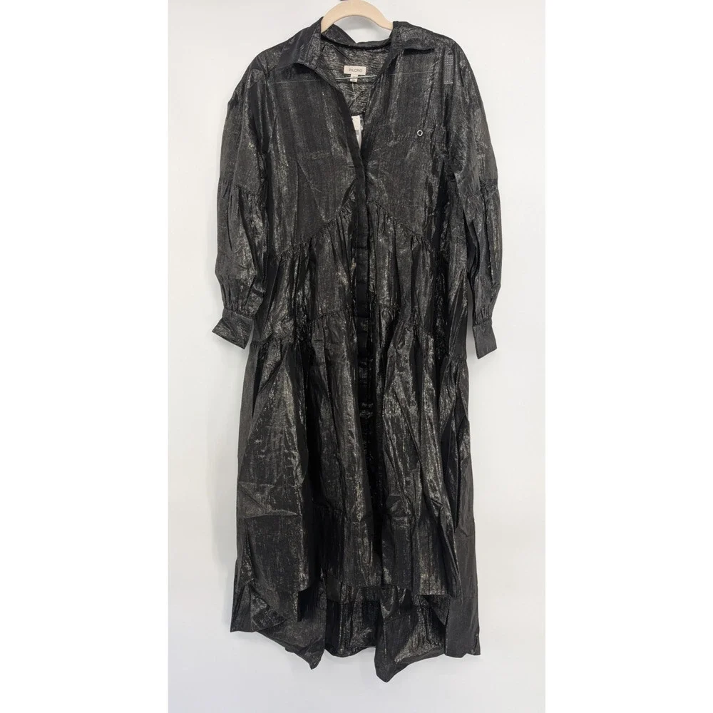 NWT Anthropologie Pilcro Long-Sleeve Metallic High-Low Dress Sz SP Petite #MC446